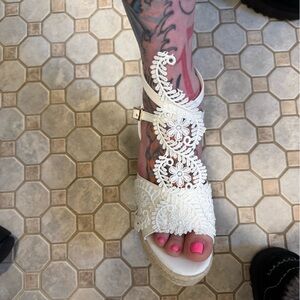 Milanoo White Lace Espadrille Platform Wedge Sandals Size 6.5